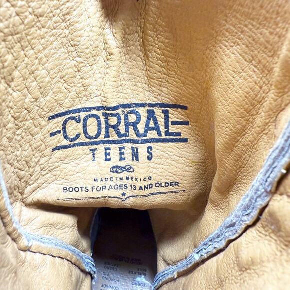 Corral Teen Taupe Leather Western Boots Girls Size 2 Pull On Made in Mexico - Picture 8 of 11
